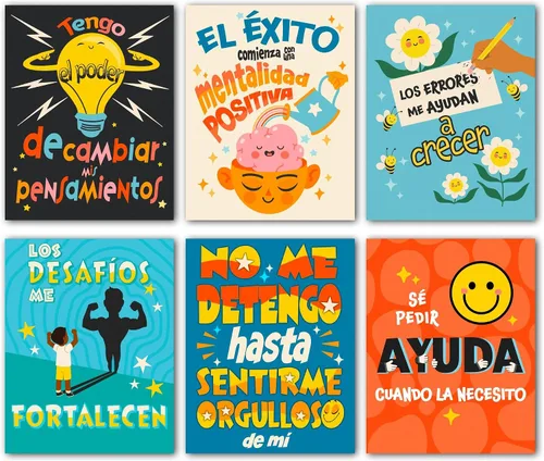 Miniatura 6 de HoneyKICK Pósteres de mentalidad de crecimiento para el aula, juego educativo de arte de pared de 6 piezas, decoración de pared motivacional de 11 x