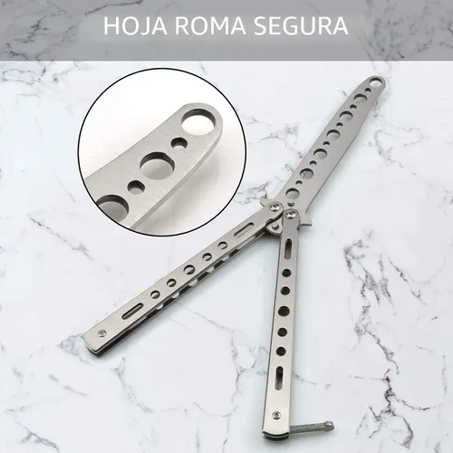 Miniatura 4 de Little World Cuchillo de mariposa – Paquete de 2 cuchillos de mariposa herramienta de práctica de acero de metal – Peine plegable sin afilar