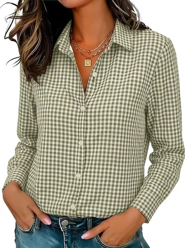 Miniatura 36 de Camisas elásticas suaves sin arrugas con botones para mujer, tops transpirables que absorben la humedad para vestir casual de trabajo