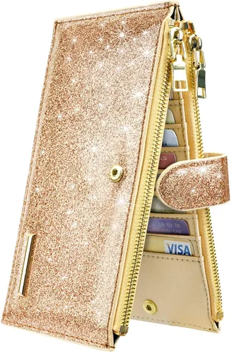 Miniatura 36 de Billetera de mujer con bloqueo RFID de gran capacidad, organizador multitarjetas, billetera plegable para mujer con bolsillo con cremallera