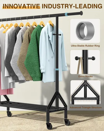 Miniatura 3 de Perchero de ropa resistente con carga de 520 libras, perchero ajustable con ruedas resistentes, percheros industriales de metal para colgar ropa