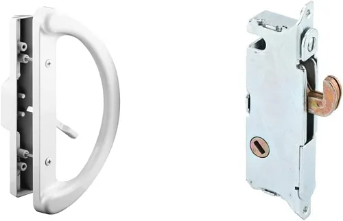 PRIME-LINE C 1225 - Juego de manijas de puerta corrediza de patio y cerradura de embutir E 2014 – Proyección de pestillo de gancho ajustable, con