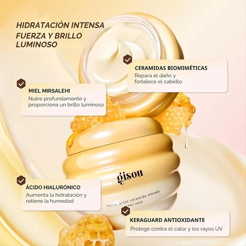 Miniatura 4 de Gisou Honey Gloss Ceramide Therapy Mascarilla para el cabello – Reparación profunda e hidratación con miel Mirsalehi, ceramidas y ácido hialurónico