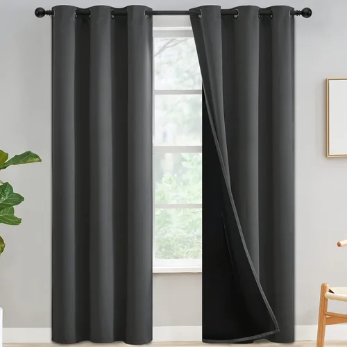 Miniatura 358 de Yakamok Cortinas negras, cortinas de ventana con aislamiento térmico y eficiencia energética para dormitorio, cortinas opacas completas y cortinas