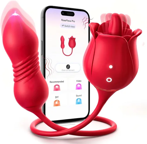 Miniatura 12 de Consolador vibrador juguetes sexuales para mujeres, juguete sexual MOOLIGIRL Rose con vibradores de punto G de empuje y 10 modos de succión