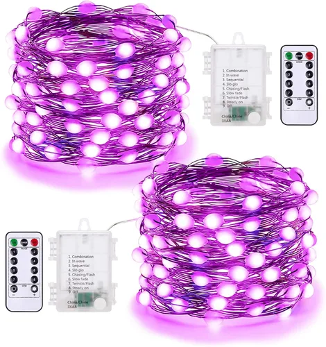 Miniatura 11 de BrizLabs Luces naranjas de Halloween, paquete de 4 luces LED de 19.47 pies, 60 luces LED naranjas, 2 modos de batería, cadena de luces de Halloween