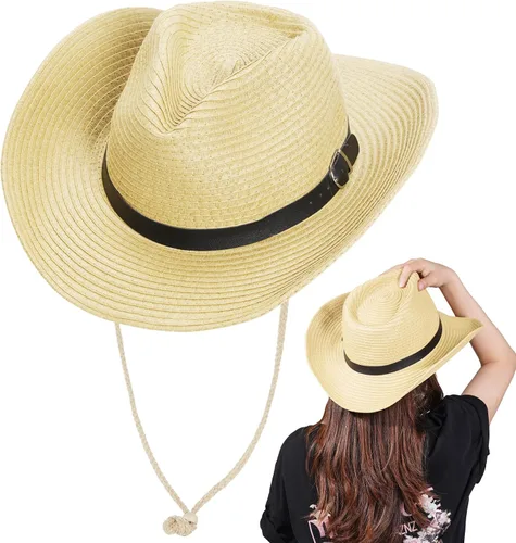 Miniatura 7 de Sombreros de vaquero de paja unisex para mujeres y hombres, sombrero de vaquero de playa occidental, sombrero de ala ancha para playa, Halloween