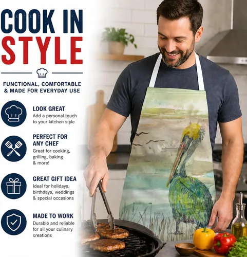 Miniatura 2 de Caroline's Treasures SC2012APRON Pelican Sunset Delantal de cocina, servidor de cocina, horneado, manualidades, jardinería para adultos, mujeres