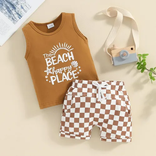 Miniatura 89 de Ropa de bebé niño sin mangas + pantalones cortos con estampado a rayas con bolsillos, 2 piezas de trajes de verano