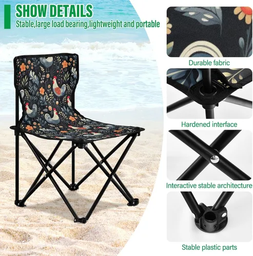 Miniatura 5 de Outdoor Folding Cute Rooster Flower Camping Chairs for Adults Portable Camping Chair Lightweight Lawn Chair 202a4544
