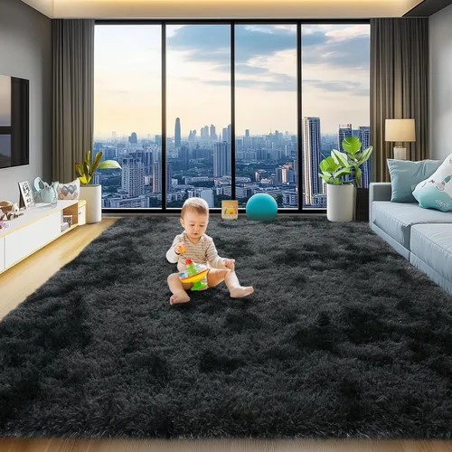 Miniatura 31 de qulint Alfombras de área de 5 x 7 pies para sala de estar, alfombra suave y esponjosa para dormitorio, alfombra de habitación de niños grandes, Gris