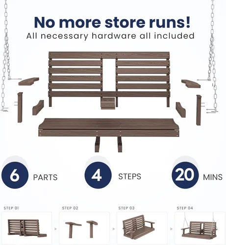 Miniatura 63 de KINGYES Columpio colgante para porche al aire libre, silla de columpio de patio de 2 asientos con portavasos, banco impermeable para patio y jardín