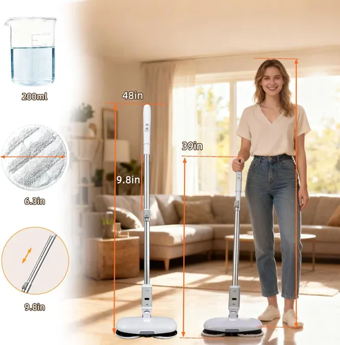 Miniatura 7 de GOBOT - Mopa eléctrica sin cable con rociador de alta velocidad, potencia de limpieza mejorada, material duradero, faro LED, depósito de 300 mL