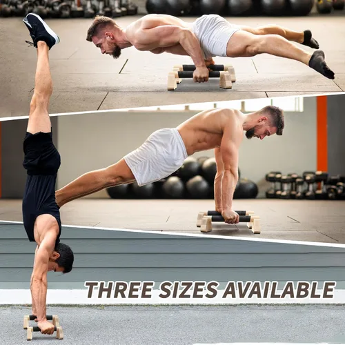Miniatura 6 de Barras paraletas, barras de madera con muñequeras para hombres y mujeres, barras de entrenamiento de pie de mano para gimnasio en casa