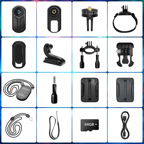 Miniatura 9 de Mini cámara corporal mejorada de 1080P con tarjeta de 64 GB, cámaras de acción deportiva, cámara corporal manos libres con clip trasero magnético