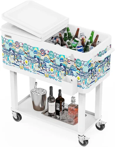 Miniatura 10 de VINGLI Baúl de hielo rodante de 80 cuartos de galón, carrito portátil para fiestas en el patio, bar, con estante, piscina de bebidas con abridor