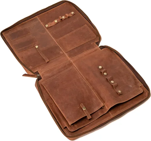 Miniatura 5 de MONZA Cartera de negocios para hombres y mujeres – Cremallera de piel de cabra de primera calidad cerrada, cartera ejecutiva, organizador