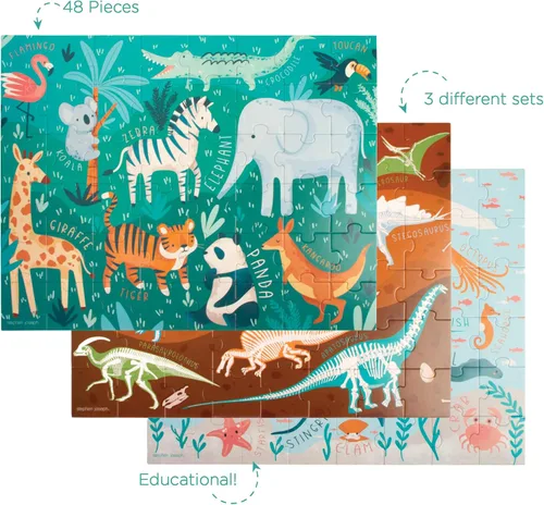 Miniatura 5 de Stephen Joseph, Rompecabezas educativo con bote, rompecabezas de animales de 48 piezas, rompecabezas de animales de aprendizaje para niños de 3 a 5