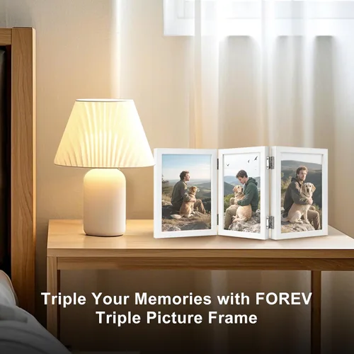 Miniatura 5 de TOFOREVO Marco de Fotos Triple de 4x6 para 3 Fotos, Marco de Fotos de Madera con Tres Bisagras, Cristal de Alta Definición, Se Coloca Verticalmente