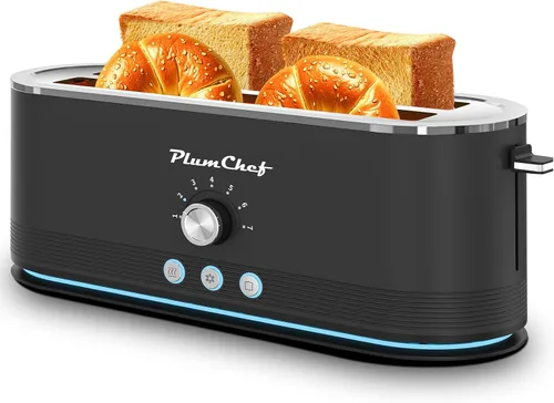 Miniatura 12 de Tostadora de ranura larga extra ancha de 4 rebanadas, bandeja extraíble para migas, 6 ajustes de tostado, funciones de bagel/descongelación, 1650 W