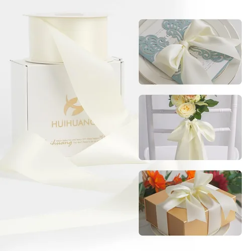 HUIHUANG Cinta Blanca de 2 pulgadas de ancho, Cinta de Satén de Doble Cara Blanco Antiguo para Suministros de Arreglos Florales, Decoración de Boda,