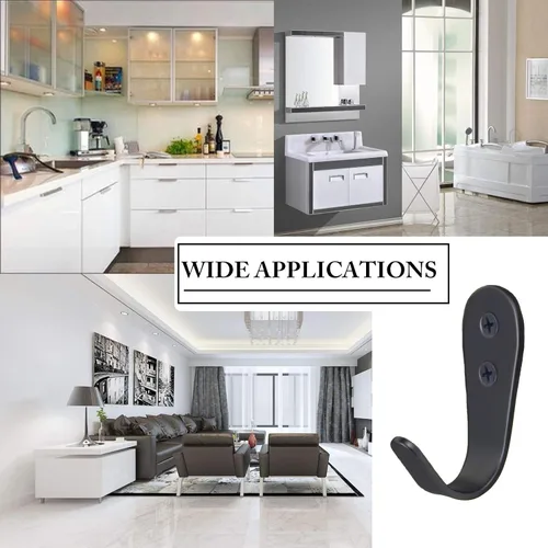 Miniatura 5 de Ganchos para puerta de pared, paquete de 8 perchas negras para chaquetas, montaje en pared, de acero inoxidable, gancho individual para bata, Negro