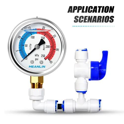 Miniatura 7 de MEANLIN MEASURE 1/4" NPT 0-35psi Manómetro de presión, 2" Dial Filtro de piscina lleno de glicerina, carcasa de acero inoxidable 304, montaje