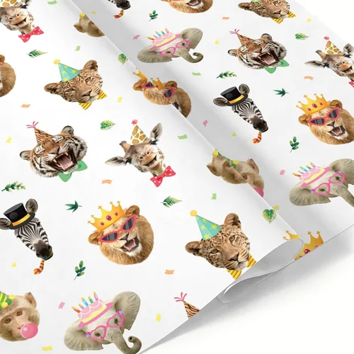 Miniatura 15 de WERNNSAI Papel de Regalo de Animales - 6 Hojas 27.5"x 19.7" Papel de Regalo para Baby Shower Papel de Regalo de Primer Cumpleaños Diseño de Animales