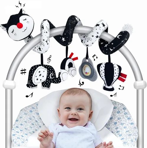 FATI Juguetes de Asiento de Coche para Bebés de 0-6 Meses, Juguete Espiral en Blanco y Negro de Alto Contraste para Asiento de Coche para Infantes