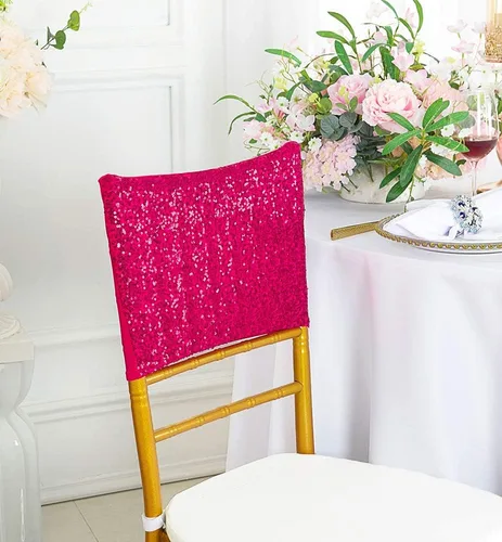 Miniatura 5 de Chiavari - 5 fundas para sillas Chiavari, con lentejuelas, elastano, elásticas, para bodas, fiestas, banquetes, eventos, color marfil