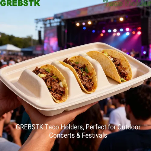 Miniatura 8 de GREBSTK Paquete de 30 soportes desechables para tacos, platos de taco de pulpa de bagazo compostables con 3 divisores para fiesta de tacos, juego