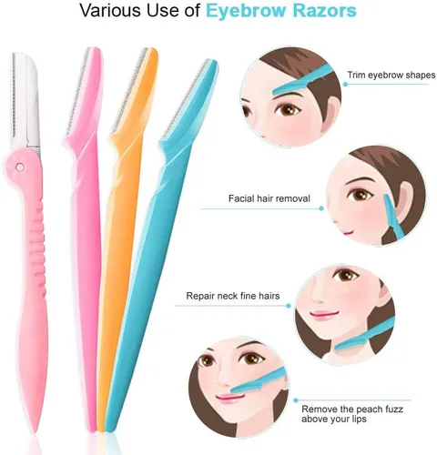 Miniatura 4 de 12 maquinillas de afeitar para cejas, maquinillas de afeitar faciales para mujeres, recortadoras exfoliantes, moldeador de cejas para mujeres, Rosa