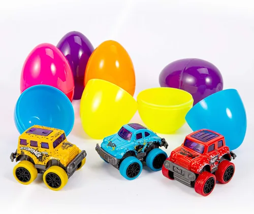 Miniatura 3 de Paquete de 12 huevos de Pascua rellenos con autos de aleación para niños de 3 a 6 años, vehículos monstruos de retroceso juguetes para recuerdos