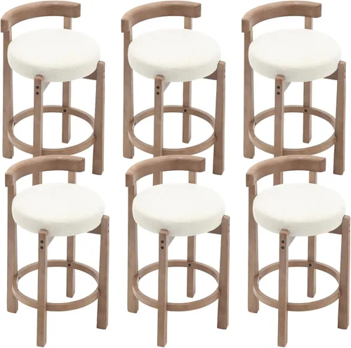 Miniatura 22 de HEAH-YO Taburetes de Bar Modernos de Mediados de Siglo Juego de 2, Taburetes de Mostrador de 26.5" con Respaldo, Taburetes de Bar Tapizados en Lino