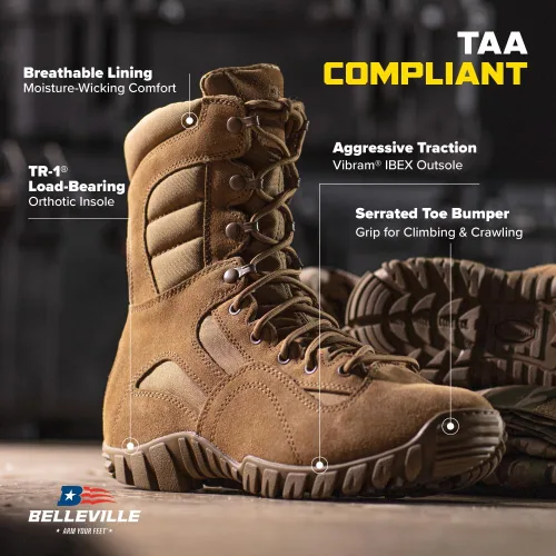 Miniatura 6 de Belleville Khyber TR550 8" Combat Boots for Men - Lightweight Hot Weather Multi-Terrain Army OCP ACU Coyote Brown Leather and Nylon with Vibram