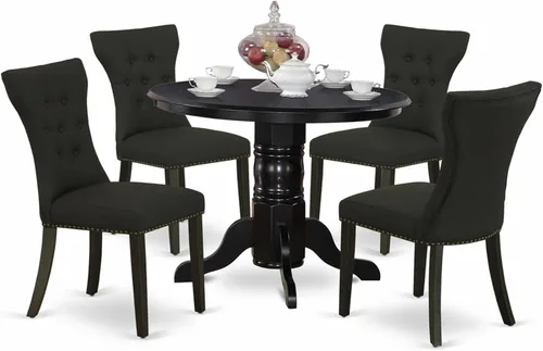 East West Furniture SHGA5-BLK-24 - Juego de comedor de 5 piezas para 4 personas, incluye una mesa de cocina redonda con pedestal y 4 sillas Parson