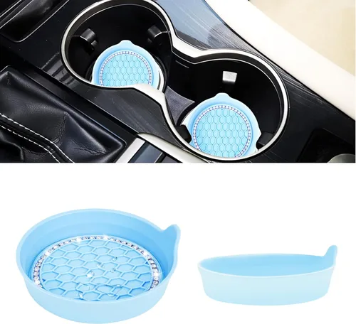 Miniatura 17 de Portavasos universal para automóvil, accesorio interior de automóvil con diamantes de imitación brillantes, color azul, paquete de 4