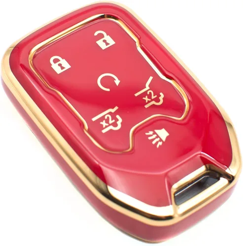 FEYOUN Funda para Llavero Compatible con Chevy Chevrolet Suburban Tahoe GMC Terrain Yukon Yukon XL Smart 6 Botones TPU Llavero Sin Llave Remoto Rojo