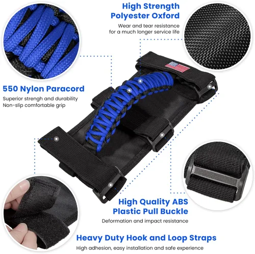 Miniatura 3 de Asas de agarre de barra antivuelco para Jeep Wrangler JK JKU JL JLU TJ YJ Sport Sahara Freedom Rubicon Unlimited Gladiator JT 1955-2023 UTV ATV Azul