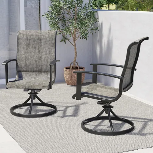 Miniatura 10 de Grand patio Juego de 2 sillas de comedor giratorias para exteriores, juego de balancines de malla de 360 grados para terraza, jardín trasero