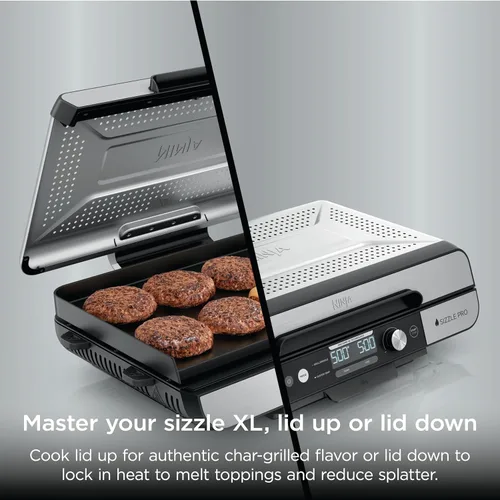 Miniatura 9 de Ninja Sizzle Pro XL Plancha de Interior de 20 Pulgadas + Parrilla, Tapa Ventilada Desmontable, Control de Grasa, Placas Antiadherentes de Cerámica