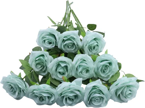 Miniatura 34 de Rosas artificiales, rosas artificiales, rosa falsa de seda, flores falsas de aspecto real con tallos para ramos de boda, mesas, centros de mesa