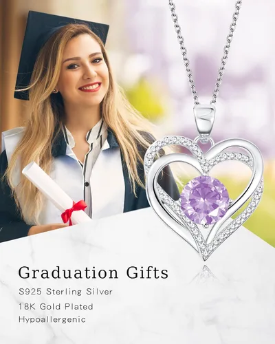 Miniatura 3 de THECEROS Collar de corazón para mujer, chapado en oro de 18 quilates, collar de piedra natal de plata de ley, regalo para mujer