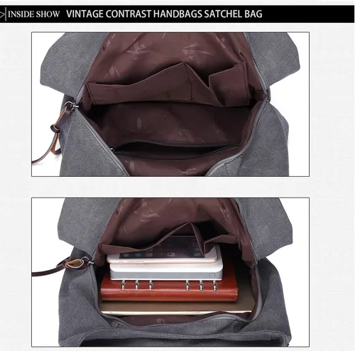 Miniatura 7 de Bolsa de lona para mujer, estilo casual, con múltiples bolsillos, para ir de compras, senderismo, viajes y trabajo