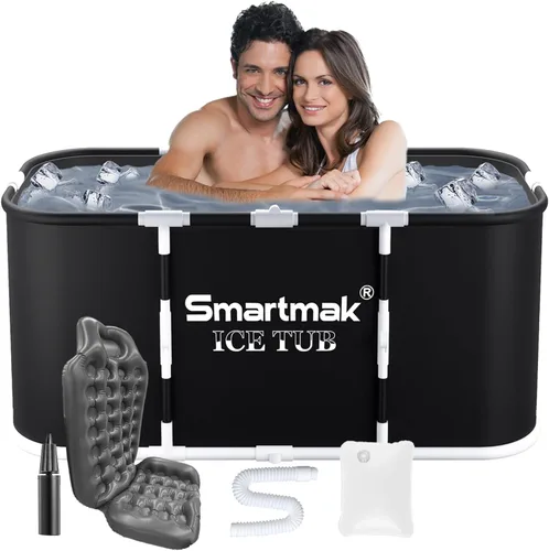 Smartmak Bañera de hielo con tapa, bañera fría portátil XL grande para atletas, terapia y recuperación de agua fría, baños de entrenamiento de