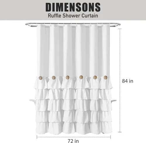 Miniatura 2 de Cortina de ducha Seasonwood de tela blanca con volantes, cortina de ducha estilo granja, cortinas de ducha de 72 x 84 pulgadas con botones y Blanco