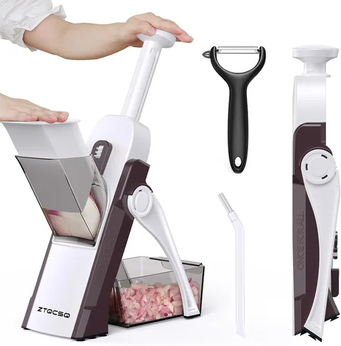 Miniatura 15 de [5 en 1] Cortadora de mandolina para cocina y picadora de verduras segura y rebanadora de mandolina ajustable, no se puede quitar, la mandolina Azul
