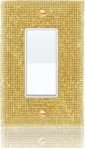 Miniatura 18 de 1 funda para interruptor de luz brillante – Cubierta de placa de interruptor con purpurina dorada con diamantes de imitación 2.2 lbs-2-Oro