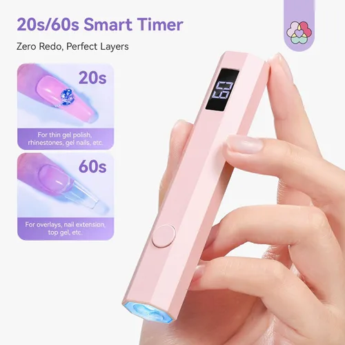Miniatura 4 de SAVILAND Essentials Lámpara de uñas LED manos libres: luz UV rosa de secado rápido con soporte plegable LCD visible Temporizador de 20/60s lámpara