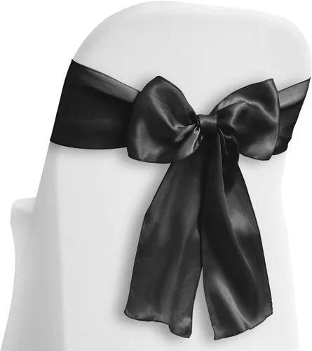 Lann's Linens - 10 elegantes lazos de satén para fundas de silla de boda/fiesta - Banda con lazo para el respaldo de la silla - Negro